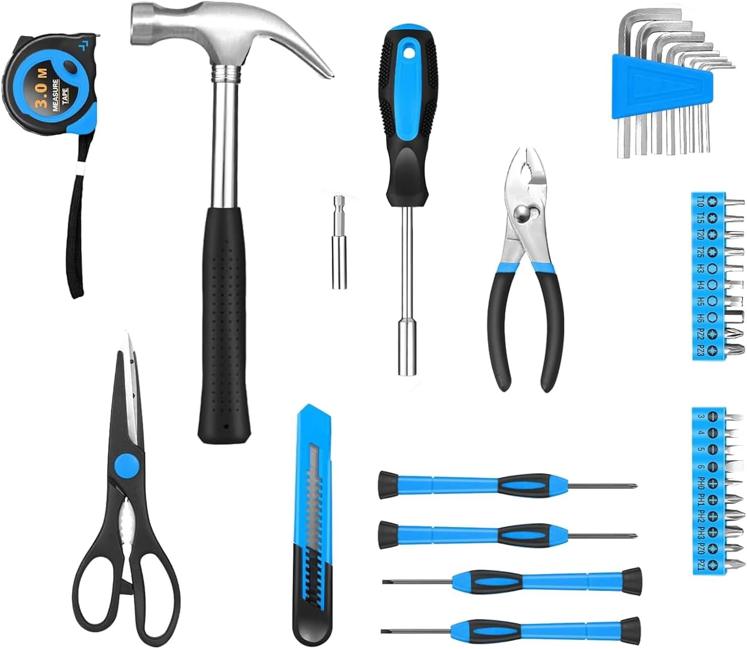 39 Piece Basic Home Tool Set Household Tool Set General Repair Small Hand Tool Kit in Toolbox Storage Case for Home Garage Office College Dormitory Use, Blue - Image 2