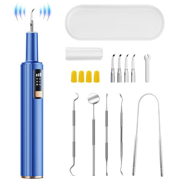 Ultrasonic Plaque Remover for Teeth with Smart Gum Protection - 42kHz Professional Tartar Remover, 10-Piece Kit (4 Heads + 6 Dentist Tools), LED Light, USB-C Rechargeable, IPX6 Waterproof for Home Use
