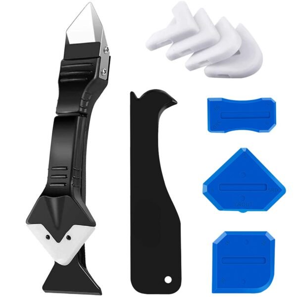Silicone Caulking Tool Kit, 3in1 Caulk&Grout Remover Tool | 4pc Glass Glue Angle Scraper Include, Sealant Finishing Tool for Bathroom, Kitchen, Floor, Window, Sink Joint