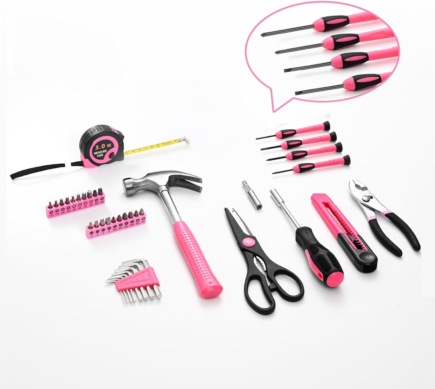 39-Piece Household Tool Set, Pink Tool Kit for Women with Toolbox | All Purpose Basic Household Tool Set for Women, Small Tool Kit with Toolbox, for Home, Garage, Office, College Dormitory Use - Image 2