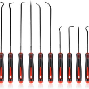 10PCS Pick Set Mechanic, Hook and Pick Tool Set with Non-Slip Grip, Long & Mini Automotive Pick Set for O-Ring, Seal & Gasket Removal, Car Repair, Mechanical and DIY Use(Red)