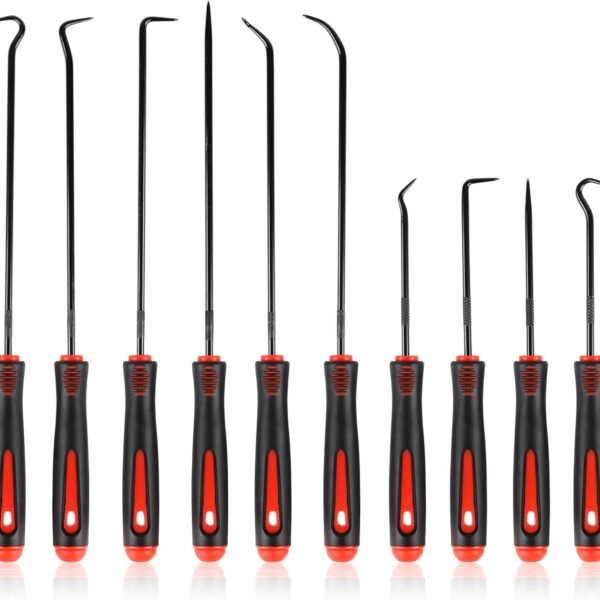 10PCS Pick Set Mechanic, Hook and Pick Tool Set with Non-Slip Grip, Long & Mini Automotive Pick Set for O-Ring, Seal & Gasket Removal, Car Repair, Mechanical and DIY Use(Red)