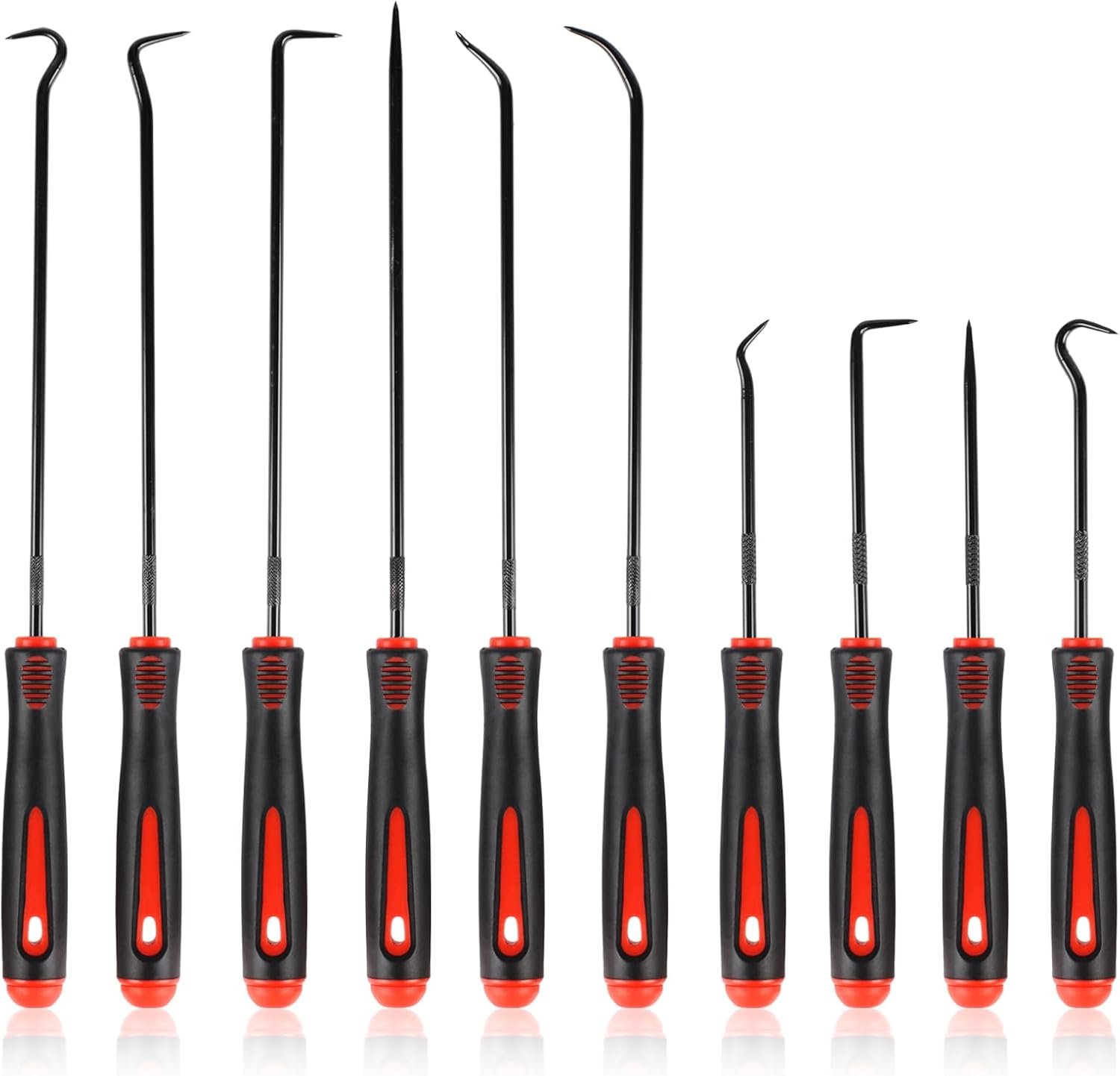 10PCS Pick Set Mechanic, Hook and Pick Tool Set with Non-Slip Grip, Long & Mini Automotive Pick Set for O-Ring, Seal & Gasket Removal, Car Repair, Mechanical and DIY Use(Red)