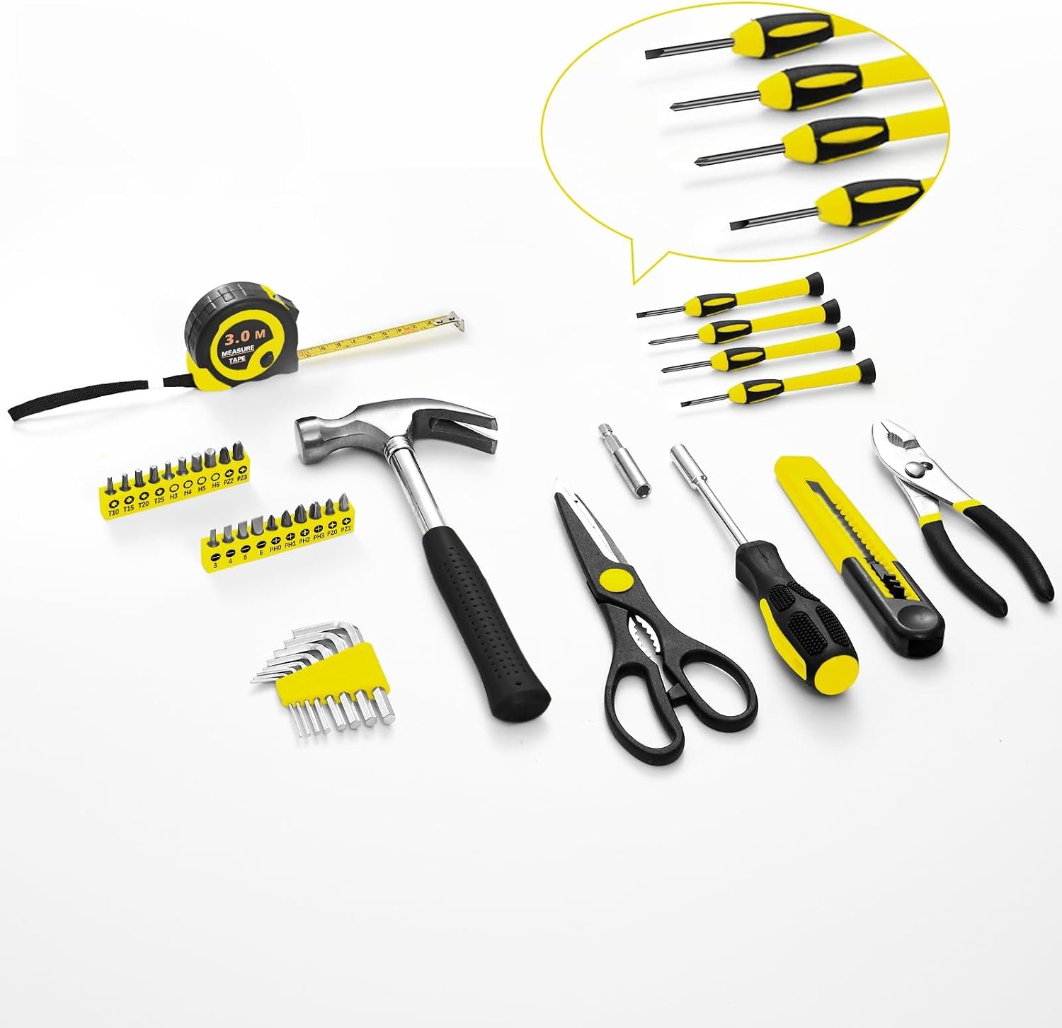 39-Piece Household Tools Kit, Yellow Tool Set with Storage Case | Basic Home Tool Set with Storage Case, General Household Hand Tool Kit, Home Garage Office College Dormitory Use - Image 2
