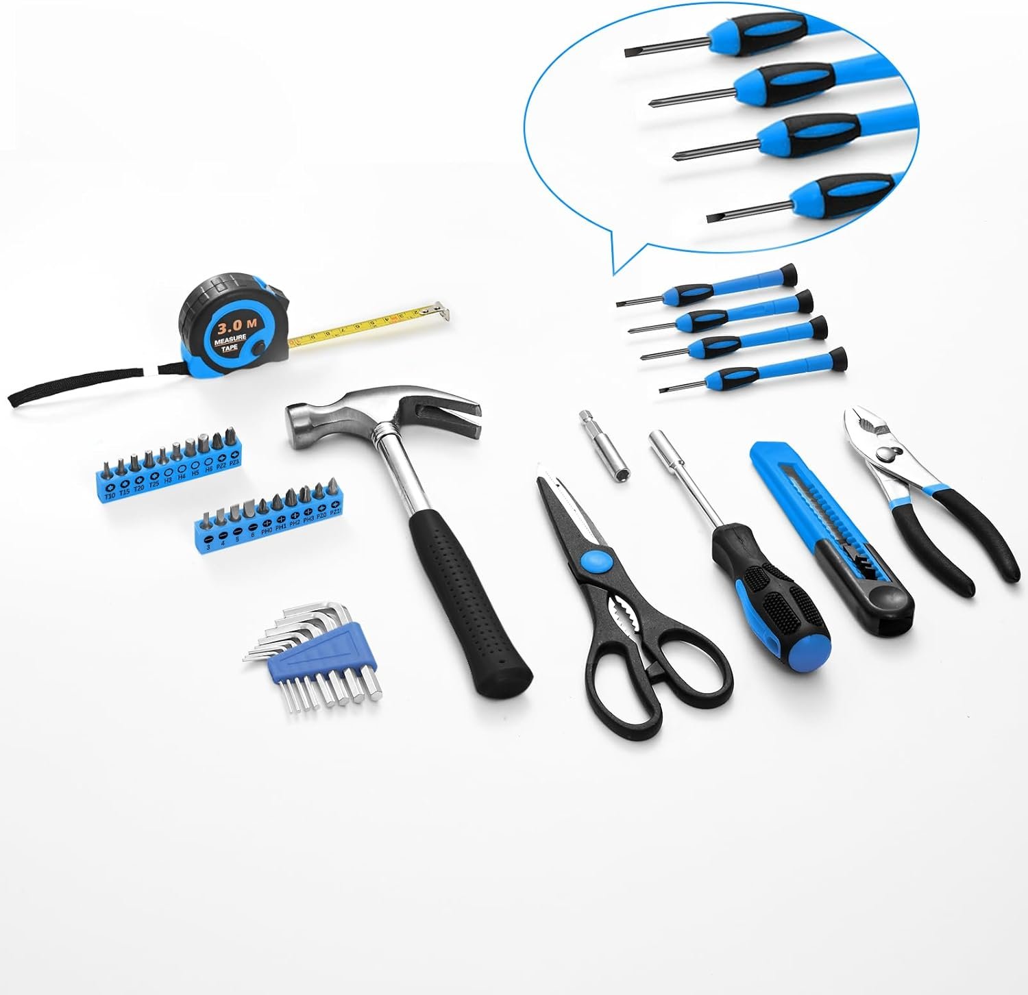 39-Piece Basic Household Tool Set with Toolbox Storage Case, Blue | Basic Home Tool Kit, Small Hand Tool Kit, General Home Repair, for Home Garage, Office, College Dormitory, Daily DIY Use - Image 2