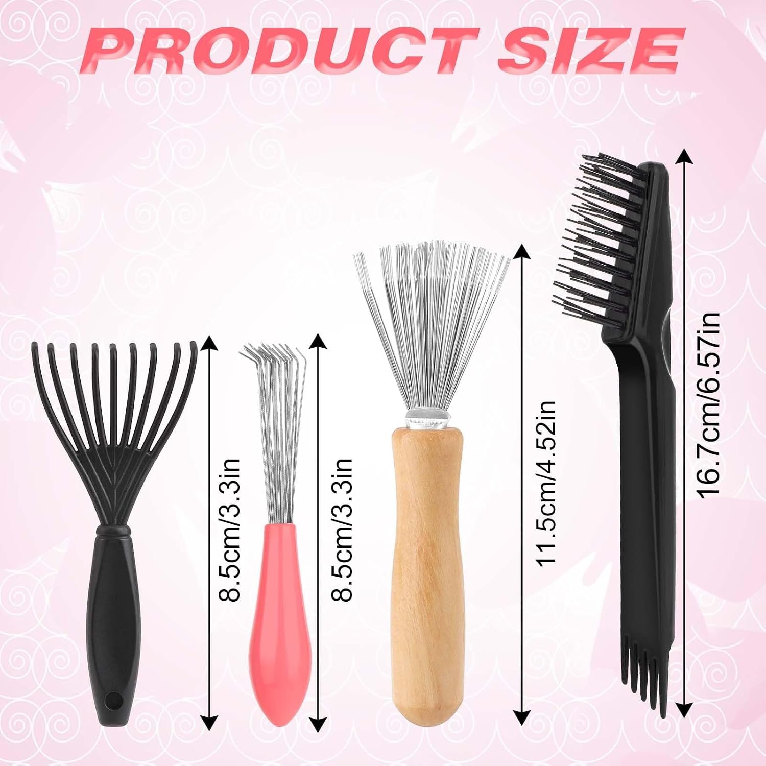 Hairbrush Cleaner Tool Set, 4 PCS Hair Brush Cleaner Rake Comb Cleaning Brush Mini Comb Cleaner Hairstylist Essentials Embedded Tool for Home and Salon Use Removing Hair Dust (4 Style) - Image 2