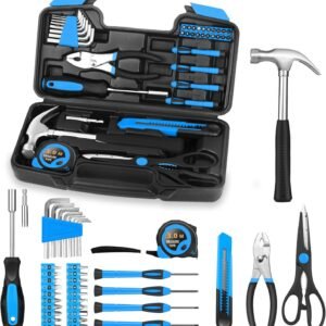 39-Piece Basic Household Tool Set with Toolbox Storage Case, Blue | Basic Home Tool Kit, Small Hand Tool Kit, General Home Repair, for Home Garage, Office, College Dormitory, Daily DIY Use