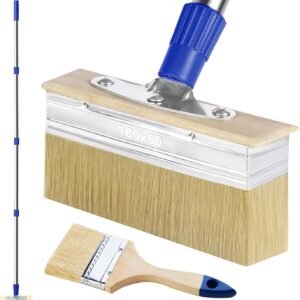 7" Deck Stain Brush with 60" Long Handle for Woodstains, Decking | Deck Stain Applicator, 3" Stain Brushes for Wood, Adjustable Long Deck Brush for Decking Stains, Outdoor, Fence Paints, Oils