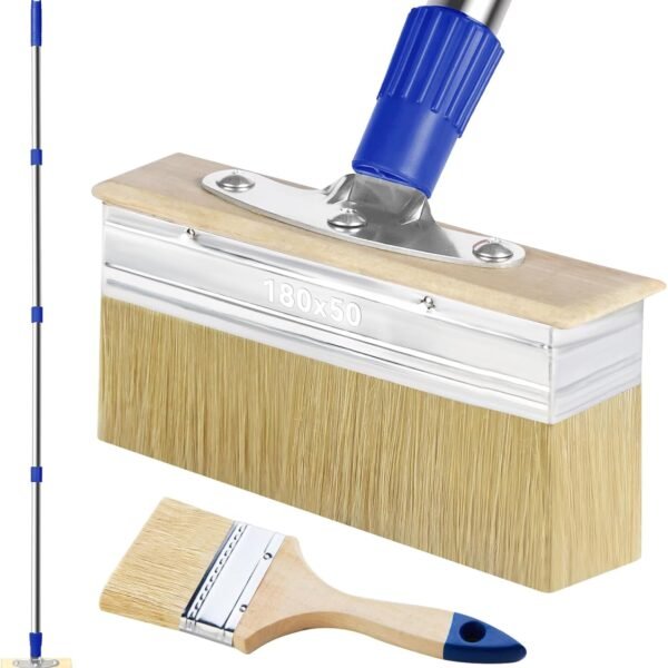 7" Deck Stain Brush with 60" Long Handle for Woodstains, Decking | Deck Stain Applicator, 3" Stain Brushes for Wood, Adjustable Long Deck Brush for Decking Stains, Outdoor, Fence Paints, Oils