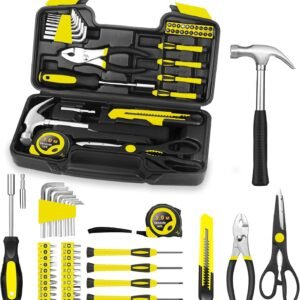 39-Piece Household Tools Kit, Yellow Tool Set with Storage Case | Basic Home Tool Set with Storage Case, General Household Hand Tool Kit, Home Garage Office College Dormitory Use