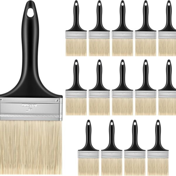 15 PCS 4 Inch Paint Brushes Bulk, Plastic Handle Home Repair Flat Paint Brushes Tools for Acrylic Painting Outdoor Use Wall