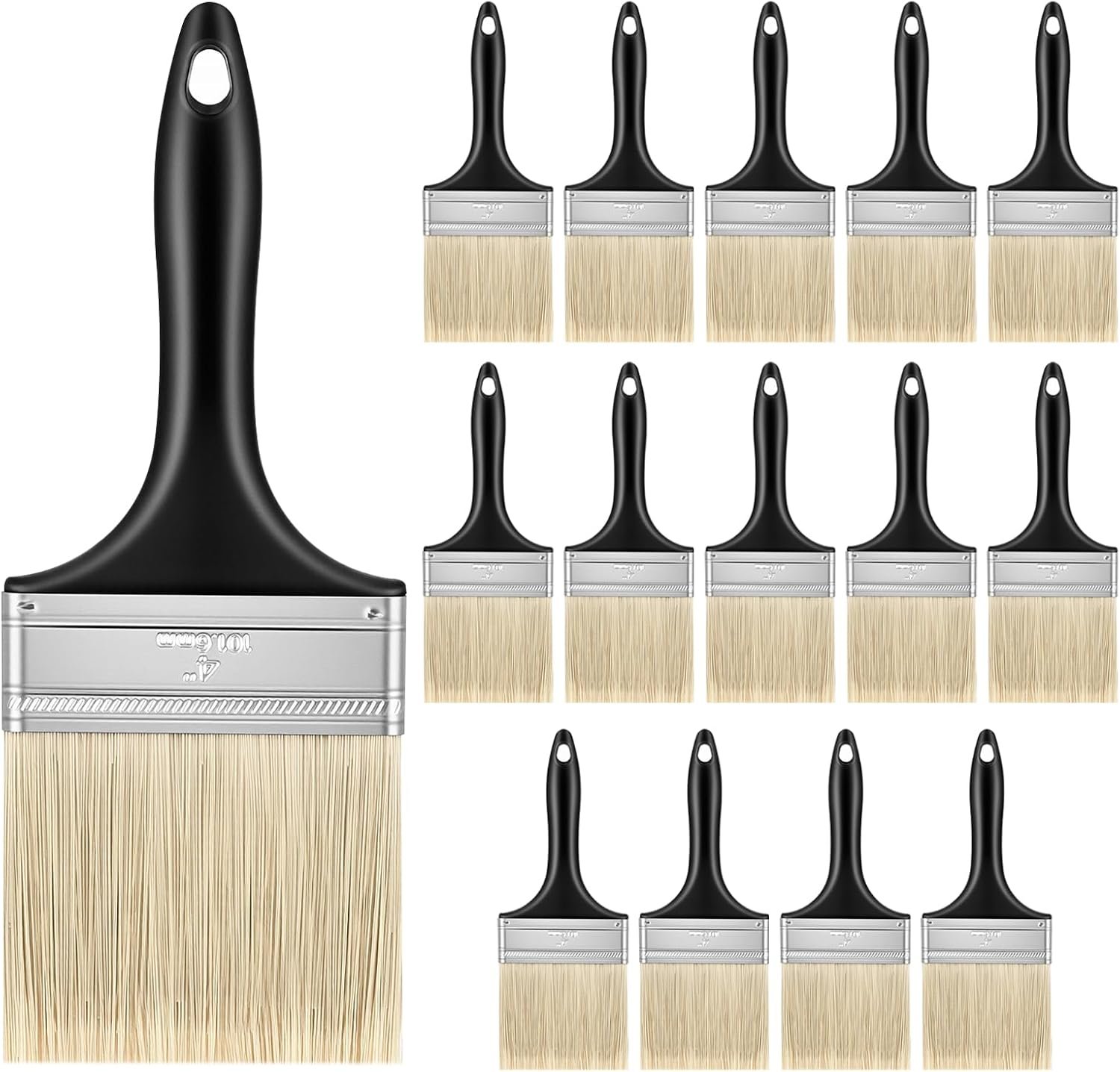 15 PCS 4 Inch Paint Brushes Bulk, Plastic Handle Home Repair Flat Paint Brushes Tools for Acrylic Painting Outdoor Use Wall