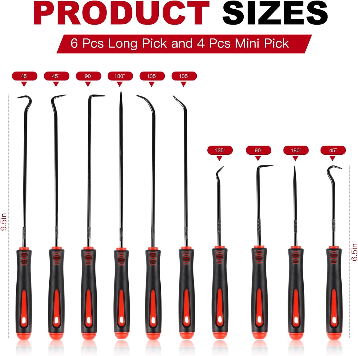 10PCS Pick Set Mechanic, Hook and Pick Tool Set with Non-Slip Grip, Long & Mini Automotive Pick Set for O-Ring, Seal & Gasket Removal, Car Repair, Mechanical and DIY Use(Red) - Image 2