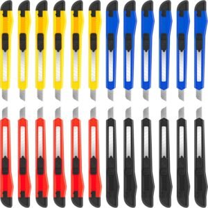 24Pack Box Cutters (9MM Wide Blade Cutter) Utility Knife Box Cutter Retractable, Compact, Extended Use for Heavy Duty Office, Home, Arts Crafts, Hobby(Mix)