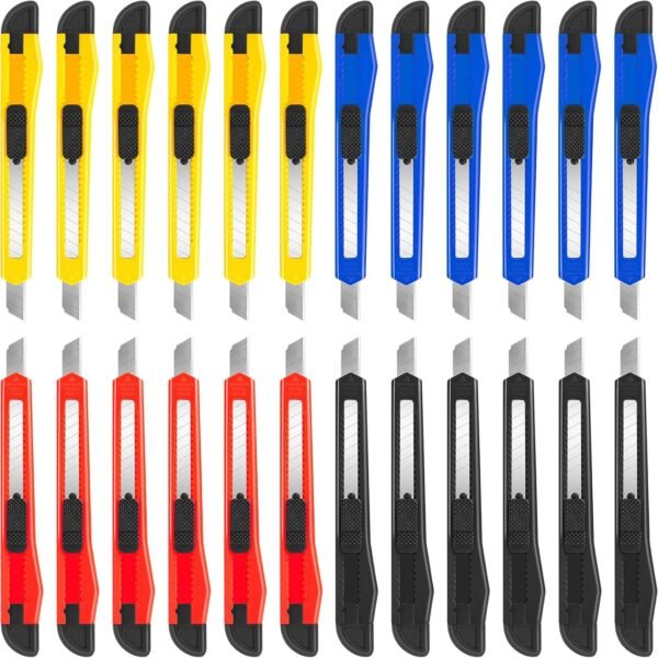 24Pack Box Cutters (9MM Wide Blade Cutter) Utility Knife Box Cutter Retractable, Compact, Extended Use for Heavy Duty Office, Home, Arts Crafts, Hobby(Mix)